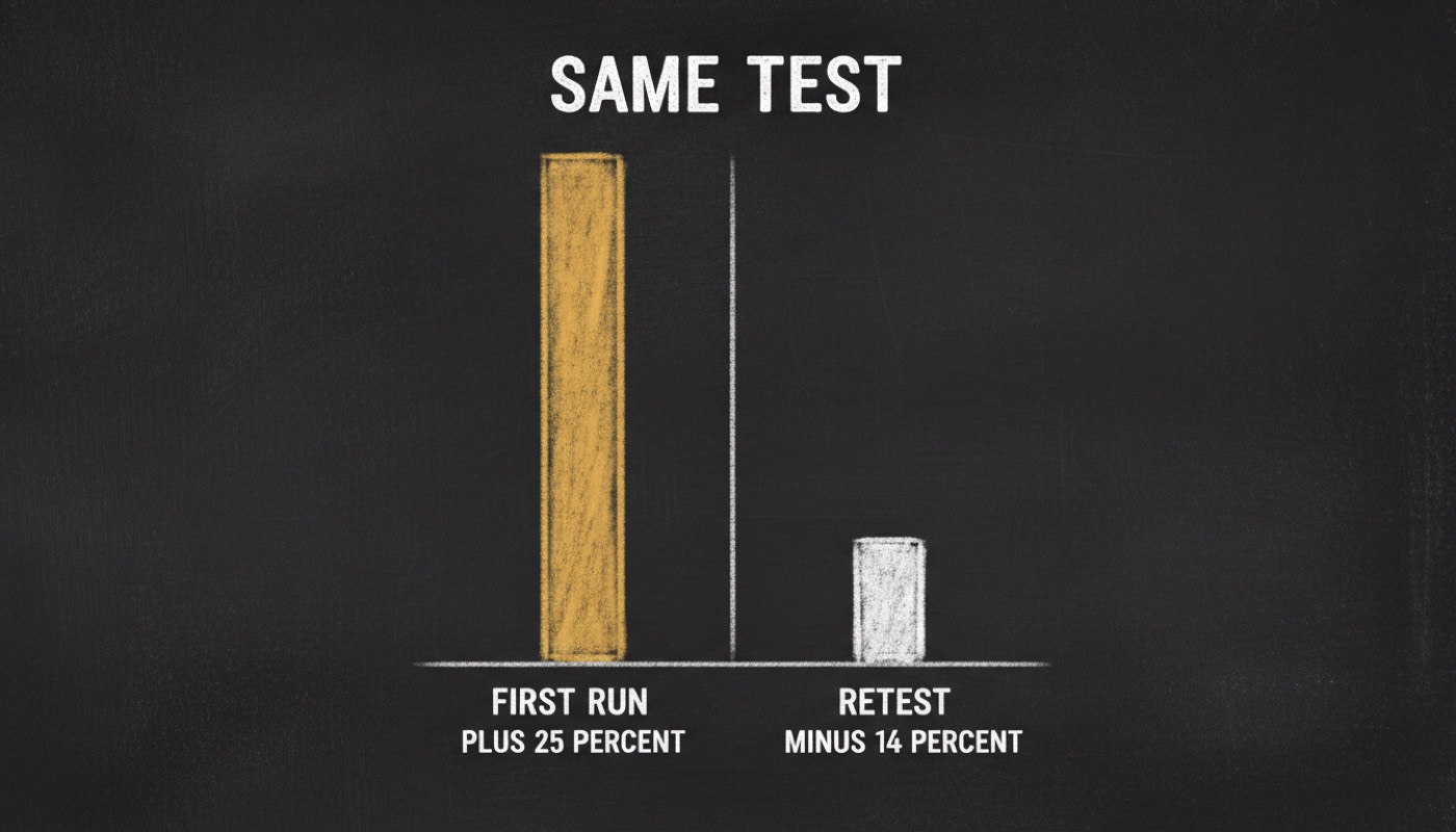 My best CRO win was +25%. The retest said minus 14%.