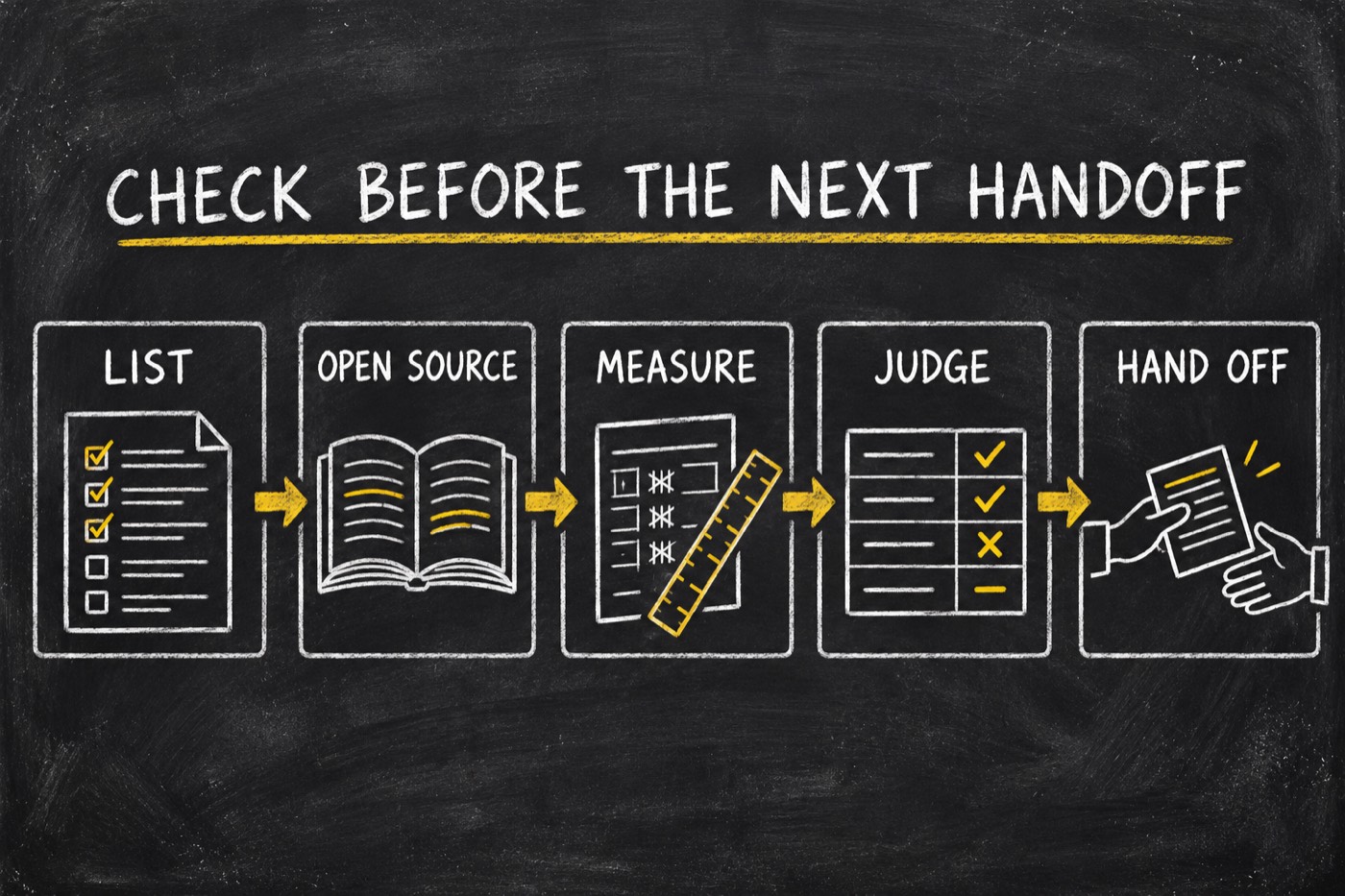 The audit loop lists claims, opens the source, measures, judges the evidence and hands off the audit table.