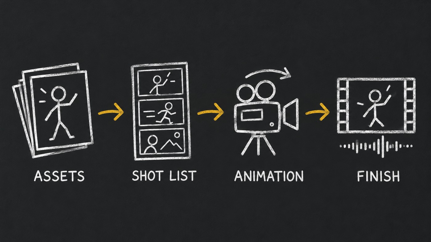 Specialist handoffs from assets to shot list to animation and finish.