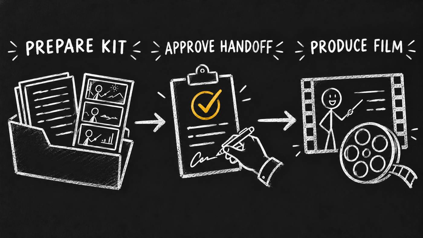 Prepare kit, approve handoff, produce film.